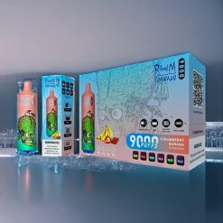 Suomi tukku RandM Tornado 9000 Puffs 18 mL Mesh Coil RGB Display Strawberry Banana